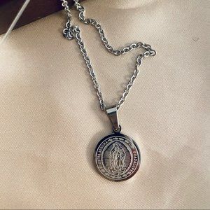 Two-Side Faith Mary Holy Mother Rosary Necklace